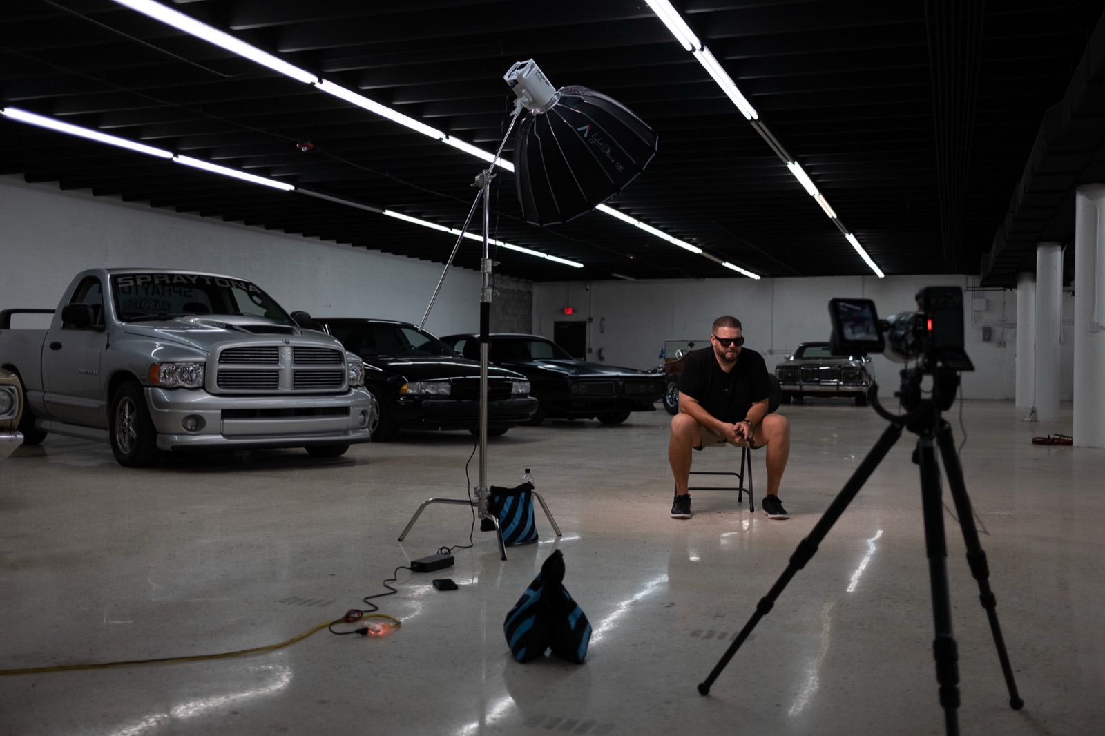 Michael being set up for a video shoot